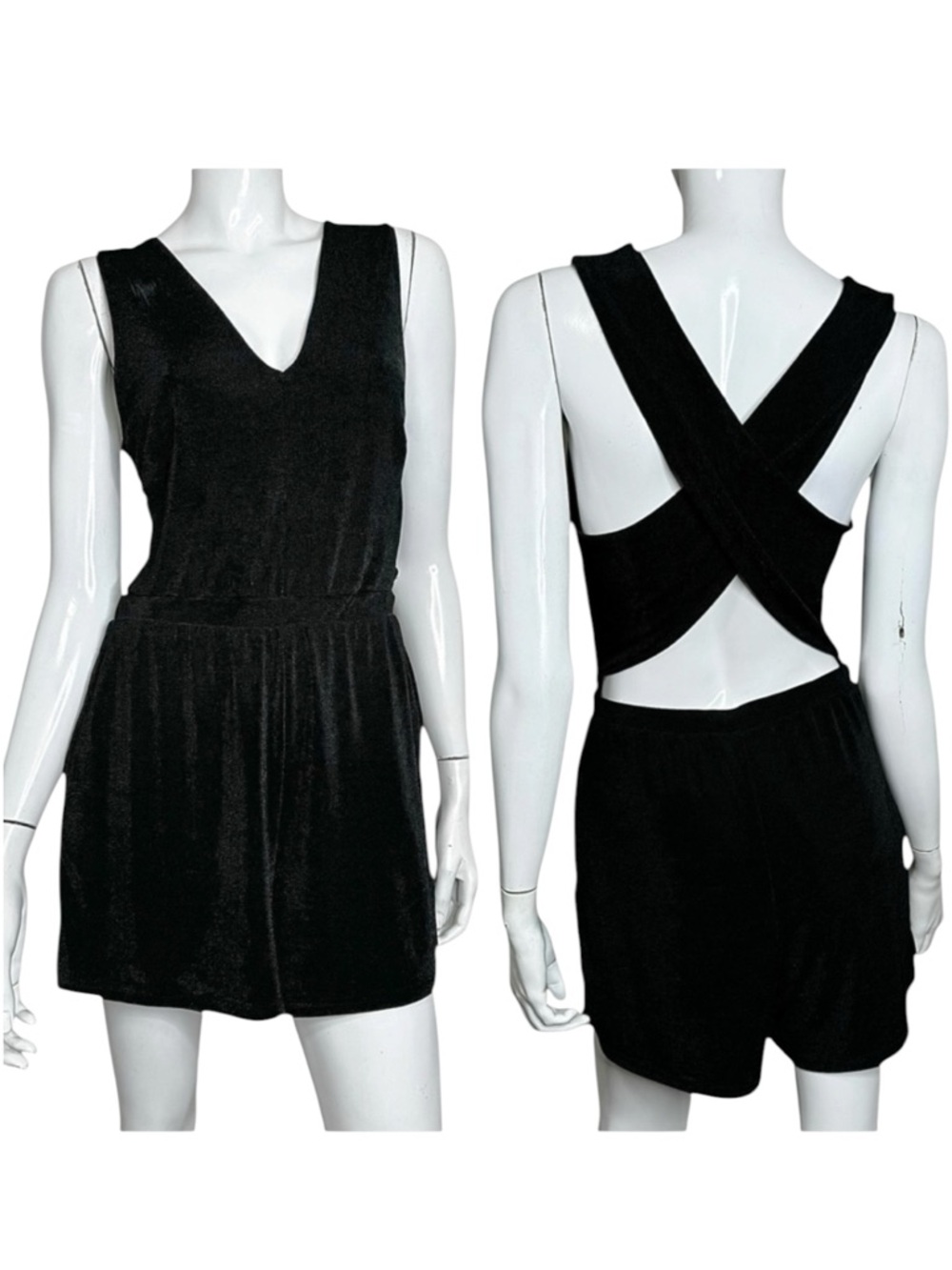 twik Par Simons Sleeveless Open Back V-Neck Black Romper